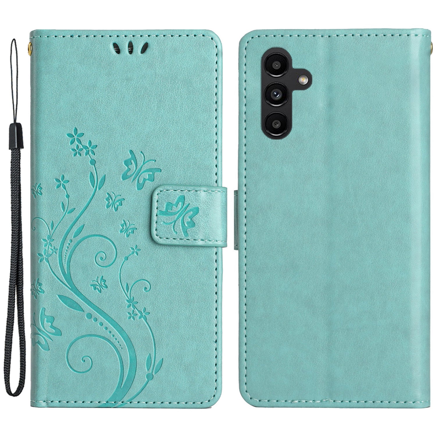 Uniqkart for Samsung Galaxy M14 5G Imprinted Butterflies PU Leather Phone Case Wallet Cover Stand with Strap - Baby Blue Uniqkart for Samsung Galaxy M14 5G Imprinted Butterflies PU Leather Phone Case Wallet Cover Stand with Strap - Baby Blue